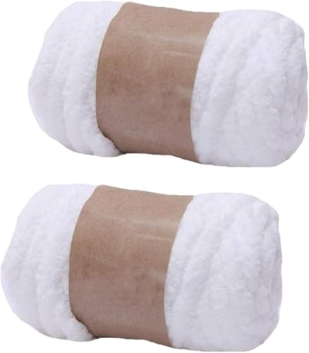 FSAON Chenille-Garn, grobes Polyester-Garn zum Handstricken, Decken/Schals, Mützen, Schuhe, je 250 g/20 m (weiß), 2 Stück von FSAON