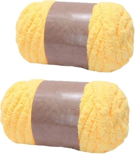 FSAON Chenille-Garn, grobes Polyester-Garn zum Handstricken, Decken/Schals, Mützen/Schuhe, je 250 g/20 m (Gelb), 2 Stück von FSAON