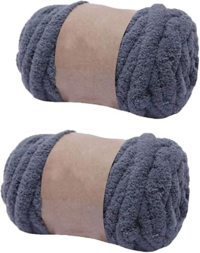 FSAON Chenille-Garn, grobes Polyester-Garn zum Handstricken, Decken/Schals, Mützen/Schuhe, je 250 g/20 m (grau) von FSAON
