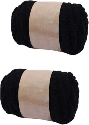 FSAON Chenille-Garn, grobes Polyester-Garn zum Handstricken, Decken/Schals, Mützen/Schuhe, je 250 g/20 m (schwarz), 2 Stück von FSAON