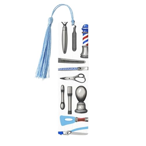 Barber Shop Monochromer Stil Holz-Lesezeichen Handwerk hängende Tags Ornamente rechteckige Lesezeichen mit Löchern und Seilen Barber Shop Monochromer Stil Holz-Lesezeichen Handwerk hängende Tags Ornamente rechteckige Lesezeichen mit Löchern und Seilen von FSCEV