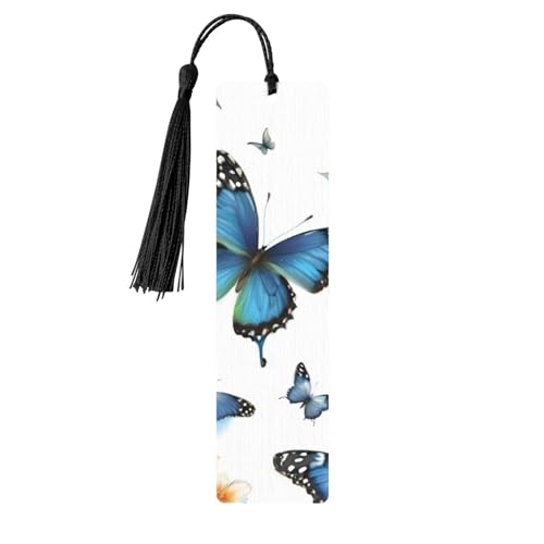 Blauer Schmetterling auf Blume, Holz-Lesezeichen, Basteln, hängende Etiketten, Ornamente, rechteckige Lesezeichen mit Löchern und Seilen Blauer Schmetterling auf Blume, Holz-Lesezeichen, Basteln, hängende Etiketten, Ornamente, rechteckige Lesezeichen mit Löchern und Seilen von FSCEV