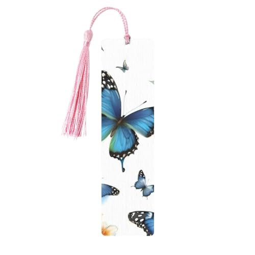 Blauer Schmetterling auf Blume, Holz-Lesezeichen, Basteln, hängende Etiketten, Ornamente, rechteckige Lesezeichen mit Löchern und Seilen Blauer Schmetterling auf Blume, Holz-Lesezeichen, Basteln, hängende Etiketten, Ornamente, rechteckige Lesezeichen mit Löchern und Seilen von FSCEV