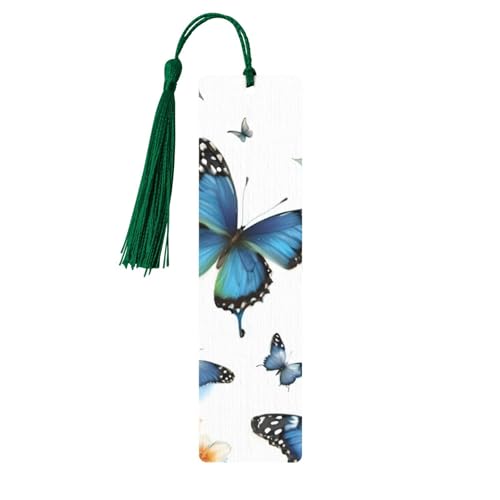 Blauer Schmetterling auf Blume, Holz-Lesezeichen, Basteln, hängende Etiketten, Ornamente, rechteckige Lesezeichen mit Löchern und Seilen Blauer Schmetterling auf Blume, Holz-Lesezeichen, Basteln, hängende Etiketten, Ornamente, rechteckige Lesezeichen mit Löchern und Seilen von FSCEV