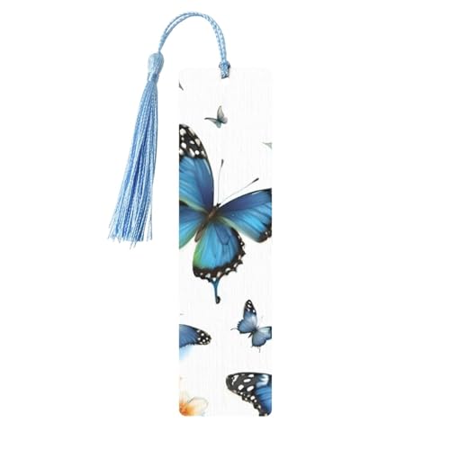 Blauer Schmetterling auf Blume, Holz-Lesezeichen, Basteln, hängende Etiketten, Ornamente, rechteckige Lesezeichen mit Löchern und Seilen Blauer Schmetterling auf Blume, Holz-Lesezeichen, Basteln, hängende Etiketten, Ornamente, rechteckige Lesezeichen mit Löchern und Seilen von FSCEV