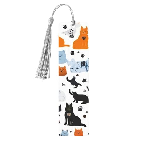 Cartoon-Lesezeichen Katze und Hund, Holz, zum Aufhängen, Ornamente, rechteckige Lesezeichen mit Löchern und Seilen von FSCEV