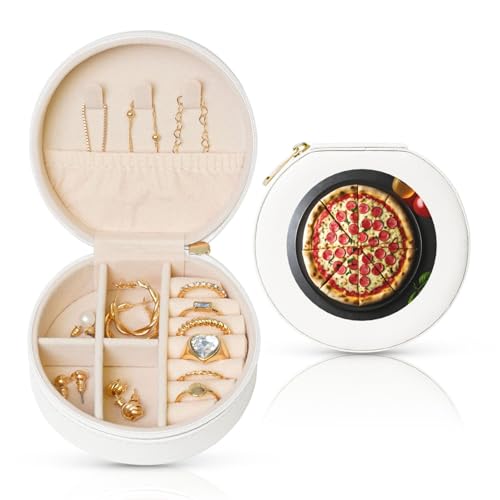 FSCEV Große runde Pizza-Schmuckschatulle aus Leder, tragbar, täglicher Schmuck, kleine Zubehörbox FSCEV Große runde Pizza-Schmuckschatulle aus Leder, tragbar, täglicher Schmuck, kleine Zubehörbox von FSCEV