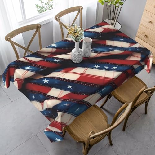 FSCEV Patchwork-Tischdecke mit amerikanischer Flagge, rechteckig, für Küche, Esszimmer, Innen- und Außenbereich von FSCEV