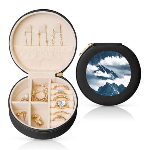 FSCEV Runde Schmuckschatulle aus Leder, Motiv: Landschaft mit Bergen und Wolken, tragbar, für den täglichen Gebrauch, kleine Zubehörbox FSCEV Runde Schmuckschatulle aus Leder, Motiv: Landschaft mit Bergen und Wolken, tragbar, für den täglichen Gebrauch, kleine Zubehörbox von FSCEV
