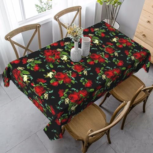 FSCEV Schöne Tischdecke mit Rosenmotiv, rechteckig, für Küche, Esszimmer, Innen- und Außenbereich von FSCEV