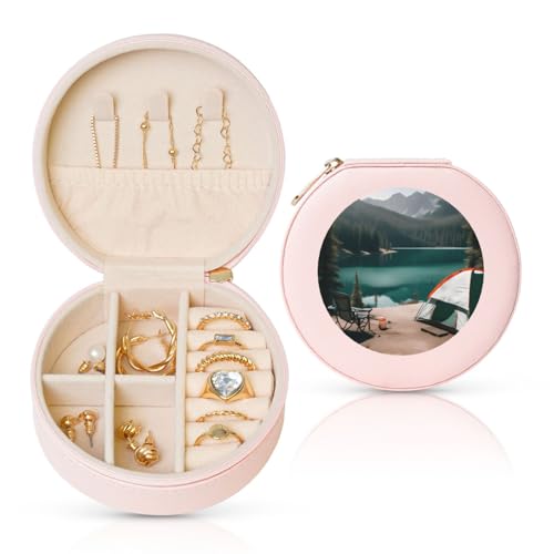 FSCEV Serenity Lake Camping Runde Leder-Schmuckschatulle, Organizer, tragbar, täglicher Schmuck, kleine Zubehörbox FSCEV Serenity Lake Camping Runde Leder-Schmuckschatulle, Organizer, tragbar, täglicher Schmuck, kleine Zubehörbox von FSCEV