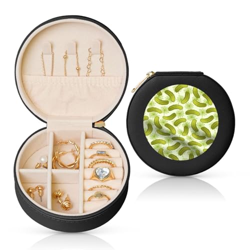 FSCEV Sushi Dill Pickles Runde Leder-Schmuckschatulle, Organizer, tragbar, täglicher Schmuck, kleine Zubehörbox von FSCEV