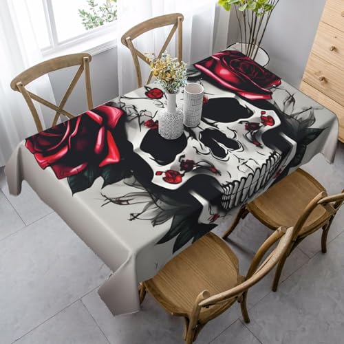 FSCEV Tischdecke, Motiv: Rote Rose, Totenkopf, rechteckig, für Küche, Esszimmer, Innen- und Außenbereich FSCEV Tischdecke, Motiv: Rote Rose, Totenkopf, rechteckig, für Küche, Esszimmer, Innen- und Außenbereich von FSCEV