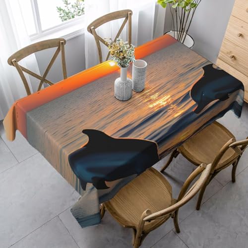 FSCEV Tischdecke, Motiv: Sonnenuntergang, Delfine, rechteckig, für Küche, Esszimmer, Innen- und Außenbereich von FSCEV