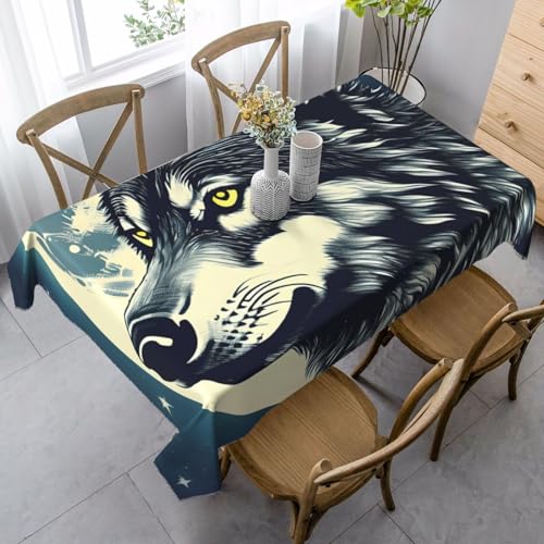 FSCEV Tischdecke, Motiv: Wolf, Nacht, Mond, rechteckig, für Küche, Esszimmer, Innen- und Außenbereich von FSCEV