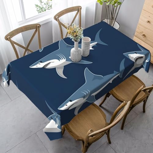 FSCEV Tischdecke, rechteckig, Motiv: Cartoon-Hai, für Küche, Esszimmer, Innen- und Außenbereich, Blau von FSCEV