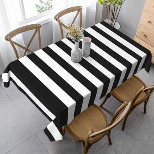 FSCEV Tischdecke, rechteckig, gestreift, für Küche, Esszimmer, Innen- und Außenbereich, Schwarz / Weiß von FSCEV