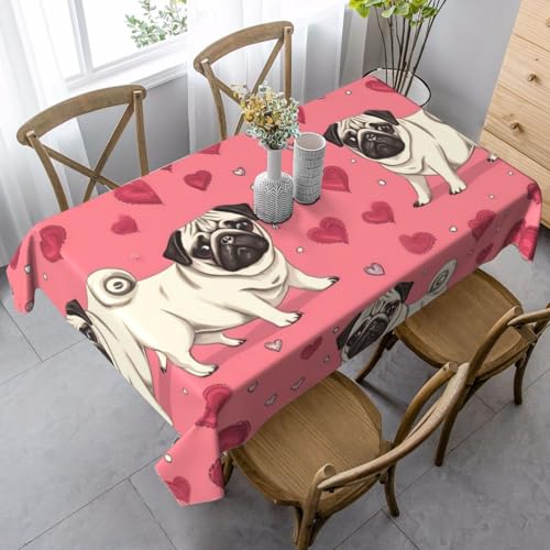 FSCEV Tischdecke mit Cartoon-Mops-Motiv, rechteckig, für Küche, Esszimmer, Innen- und Außenbereich von FSCEV