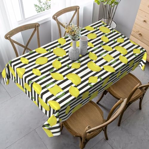 FSCEV Tischdecke mit blauen Streifen und Zitrone, rechteckig, für Küche, Esszimmer, Innen- und Außenbereich von FSCEV