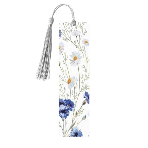Handgezeichnete Blumen-Lesezeichen aus Holz, zum Aufhängen, Ornamente, rechteckige Lesezeichen mit Löchern und Seilen von FSCEV