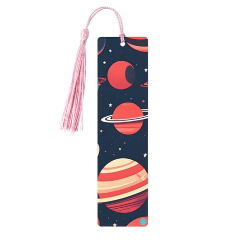 Lesezeichen Weltraumplaneten aus Holz, zum Aufhängen, Ornamente, rechteckige Lesezeichen mit Löchern und Seilen von FSCEV