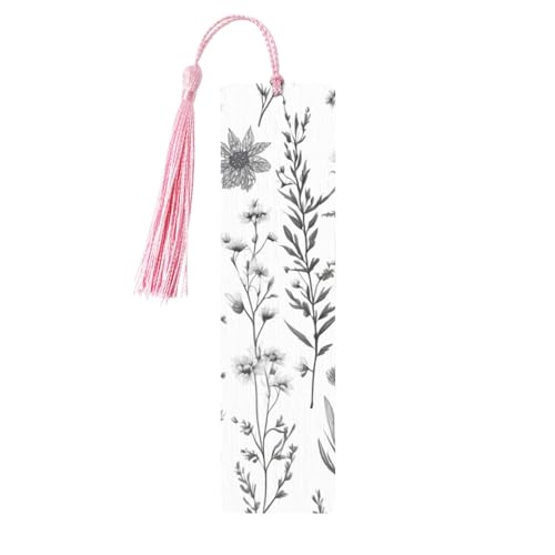 Lesezeichen aus Holz, Motiv: Blumen und Kräuter, zum Aufhängen, Ornamente, rechteckig, mit Löchern und Seilen von FSCEV