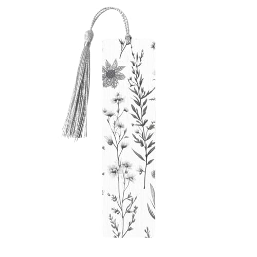 Lesezeichen aus Holz, Motiv: Blumen und Kräuter, zum Aufhängen, Ornamente, rechteckig, mit Löchern und Seilen von FSCEV