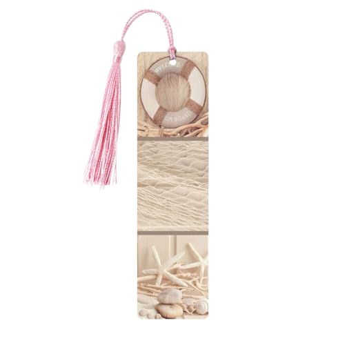 Lesezeichen aus Holz, Motiv: Boot, Strand, Seestern, Muschel, Basteln, hängende Etiketten, Ornamente, rechteckige Lesezeichen mit Löchern und Seilen Lesezeichen aus Holz, Motiv: Boot, Strand, Seestern, Muschel, Basteln, hängende Etiketten, Ornamente, rechteckige Lesezeichen mit Löchern und Seilen von FSCEV