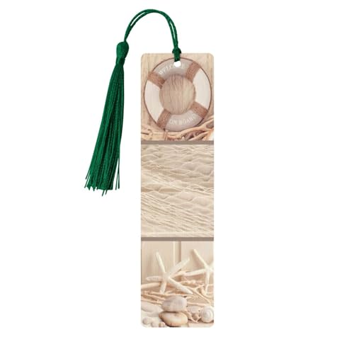 Lesezeichen aus Holz, Motiv: Boot, Strand, Seestern, Muschel, Basteln, hängende Etiketten, Ornamente, rechteckige Lesezeichen mit Löchern und Seilen Lesezeichen aus Holz, Motiv: Boot, Strand, Seestern, Muschel, Basteln, hängende Etiketten, Ornamente, rechteckige Lesezeichen mit Löchern und Seilen von FSCEV