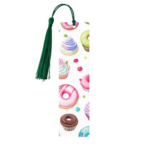 Lesezeichen aus Holz, Motiv: Cupcakes, Donuts, Muffins, Basteln, hängende Etiketten, Ornamente, rechteckige Lesezeichen mit Löchern und Seilen von FSCEV