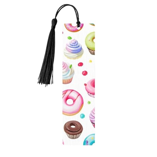 Lesezeichen aus Holz, Motiv: Cupcakes, Donuts, Muffins, Basteln, hängende Etiketten, Ornamente, rechteckige Lesezeichen mit Löchern und Seilen Lesezeichen aus Holz, Motiv: Cupcakes, Donuts, Muffins, Basteln, hängende Etiketten, Ornamente, rechteckige Lesezeichen mit Löchern und Seilen von FSCEV