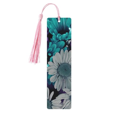 Lesezeichen aus Holz mit lila und blaugrünen Blumen, zum Basteln, hängende Etiketten, Ornamente, rechteckige Lesezeichen mit Löchern und Seilen von FSCEV