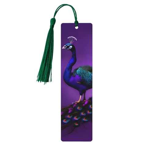 Lesezeichen aus Holz mit violettem Pfauenmuster, zum Basteln, hängende Etiketten, Ornamente, rechteckige Lesezeichen mit Löchern und Seilen von FSCEV