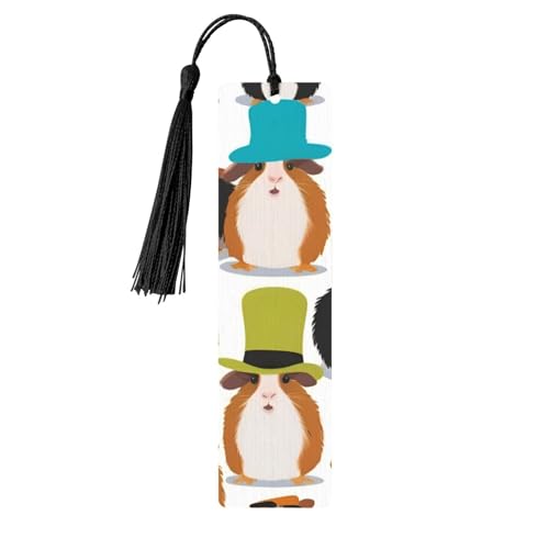 Lesezeichen mit Meerschweinchen-Illustration, Holz, zum Aufhängen, Ornamente, rechteckige Lesezeichen mit Löchern und Seilen von FSCEV