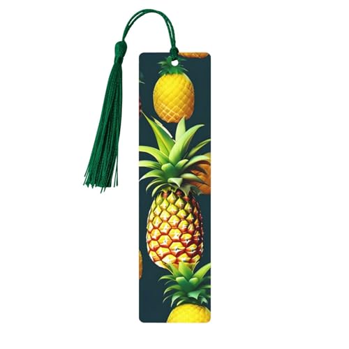 Lesezeichen mit tropischen Früchten, Ananas, Holz, zum Aufhängen, Ornamente, rechteckige Lesezeichen mit Löchern und Seilen von FSCEV