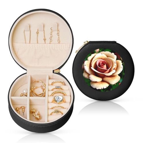 Rustikale Schmuckschatulle mit Rosenblüten, rund, Leder, tragbar, für den täglichen Gebrauch, kleine Zubehörbox Rustikale Schmuckschatulle mit Rosenblüten, rund, Leder, tragbar, für den täglichen Gebrauch, kleine Zubehörbox von FSCEV