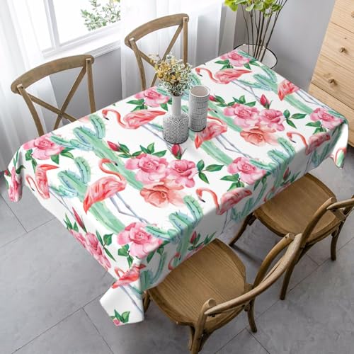 Tischdecke, Motiv: Kaktus, Flamingo, Rose, rechteckig, für Küche, Esszimmer, Innen- und Außenbereich Tischdecke, Motiv: Kaktus, Flamingo, Rose, rechteckig, für Küche, Esszimmer, Innen- und Außenbereich von FSCEV