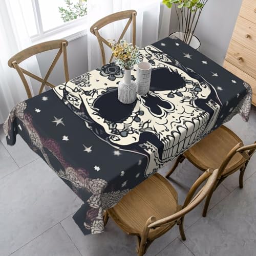 Tischdecke, Motiv: Totenkopf, Yoga und Blume, rechteckig, für Küche, Esszimmer, Innen- und Außenbereich von FSCEV