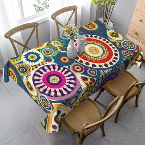 Tischdecke, Motiv: ethnische Kreise, Blumenmuster, rechteckig, für Küche, Esszimmer, Innen- und Außenbereich Tischdecke, Motiv: ethnische Kreise, Blumenmuster, rechteckig, für Küche, Esszimmer, Innen- und Außenbereich von FSCEV