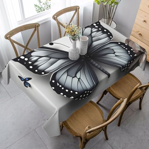 Tischdecke, rechteckig, für Küche, Esszimmer, Innen- und Außenbereich, Blaugrün, Blume, Schmetterling, Grau von FSCEV