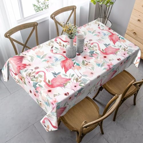 Tischdecke mit Blumenmuster und Flamingo, rechteckig, für Küche, Esszimmer, Innen- und Außenbereich von FSCEV