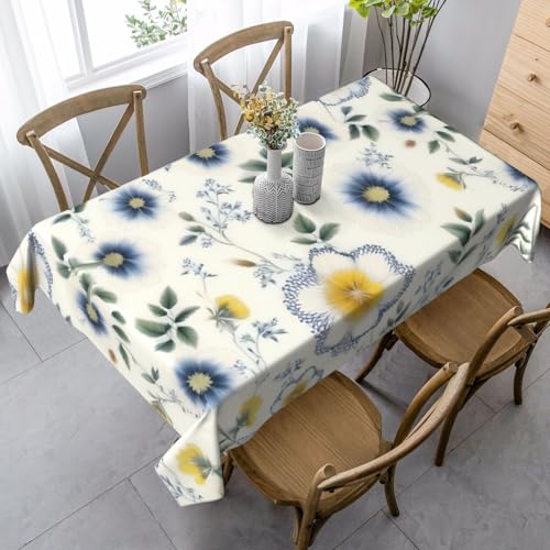 Tischdecke mit blauem Blumenmuster, rechteckig, für Küche, Esszimmer, Innen- und Außenbereich Tischdecke mit blauem Blumenmuster, rechteckig, für Küche, Esszimmer, Innen- und Außenbereich von FSCEV