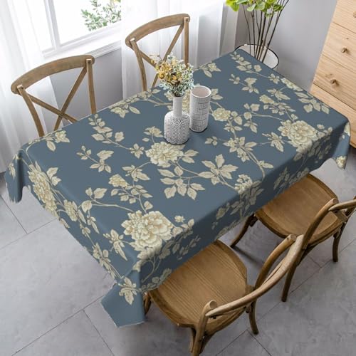 Tischdecke mit blauen und gelben Blumen, rechteckig, für Küche, Esszimmer, Innen- und Außenbereich von FSCEV