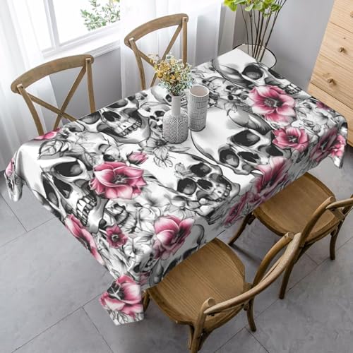 Tischdecke mit floralem Totenkopf, rechteckig, für Küche, Esszimmer, Innen- und Außenbereich von FSCEV