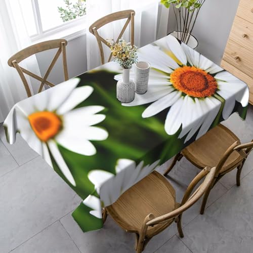 Tischdecke mit weißen Gänseblümchen, rechteckig, für Küche, Esszimmer, Innen- und Außenbereich von FSCEV