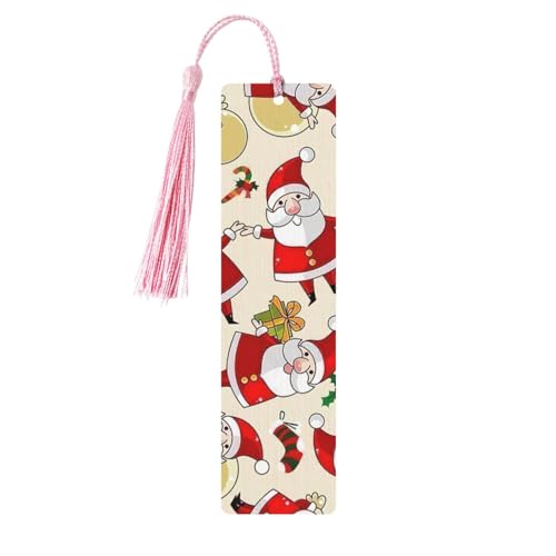 Weihnachts-Lesezeichen mit Cartoon-Weihnachtsmann-Motiv, Holz, zum Aufhängen, Ornamente, rechteckige Lesezeichen mit Löchern und Seilen Weihnachts-Lesezeichen mit Cartoon-Weihnachtsmann-Motiv, Holz, zum Aufhängen, Ornamente, rechteckige Lesezeichen mit Löchern und Seilen von FSCEV