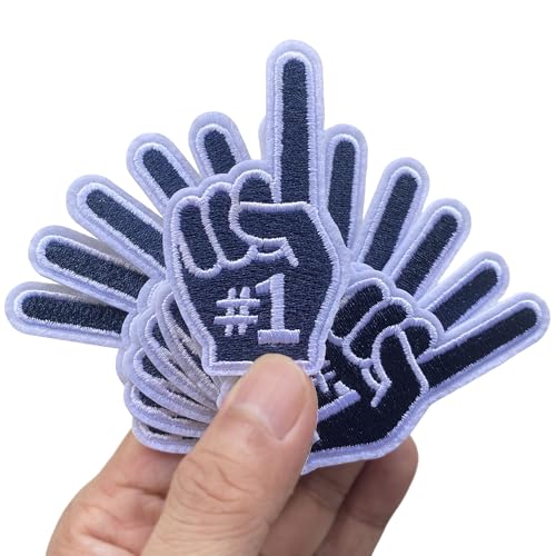 Set mit 12 Stück marineblauen Ein-Finger-Gruß, Zeigefinger Nr. 1, Nummer Eins, bestickte Flicken, Applikationen, Maschinenstickerei, Cheerleading, Sport, Spieltag, Trucker, Mütze, Stirnband, 3,6 x 6,3 Set mit 12 Stück marineblauen Ein-Finger-Gruß, Zeigefinger Nr. 1, Nummer Eins, bestickte Flicken, Applikationen, Maschinenstickerei, Cheerleading, Sport, Spieltag, Trucker, Mütze, Stirnband, 3,6 x 6,3 von FSFYXHC