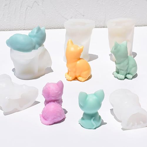 5 Stück 3D Katze Kerzenform Silikon, Kerzengießformen Katze, Kätzchen DIY Silikonform für Fondant, Schokolade, Seife, Epoxidharz, Gips, Handwerk (White) von FSLLWGWG