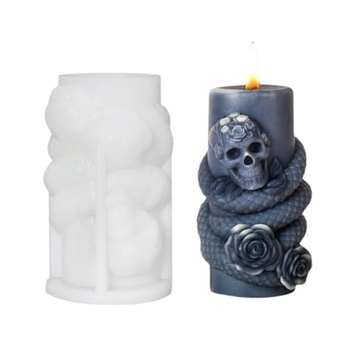 Halloween Deko,Halloween Totenkopf Kerzenform,Silikon Kerzen Gießform,Halloweens Epoxidharz Totenkopf Kerzenform Für Seife Aromatherapie Kerzen Dekoration Duftkerzen (A) von FSLLWGWG