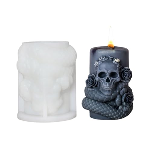 Halloween Deko,Halloween Totenkopf Kerzenform,Silikon Kerzen Gießform,Halloweens Epoxidharz Totenkopf Kerzenform Für Seife Aromatherapie Kerzen Dekoration Duftkerzen (C) von FSLLWGWG
